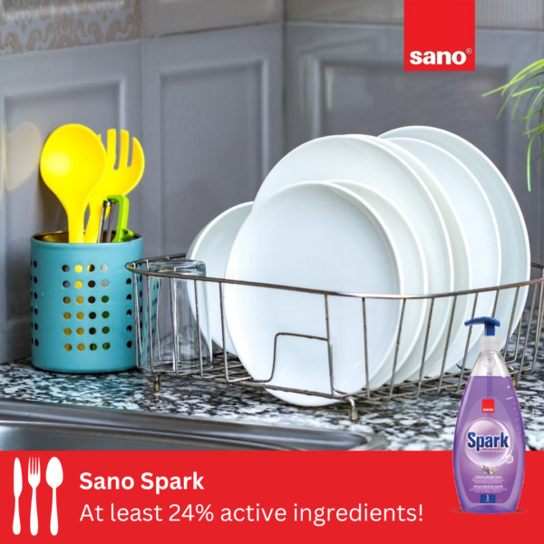 Sano Spark Dishwashing Liquid with Delicate Lavender Scent - 1 Litre | Effective Grease Remover & Cleaner for Sparkling Dishes, Dermatologically Tested | Imported from Israel - Image 4